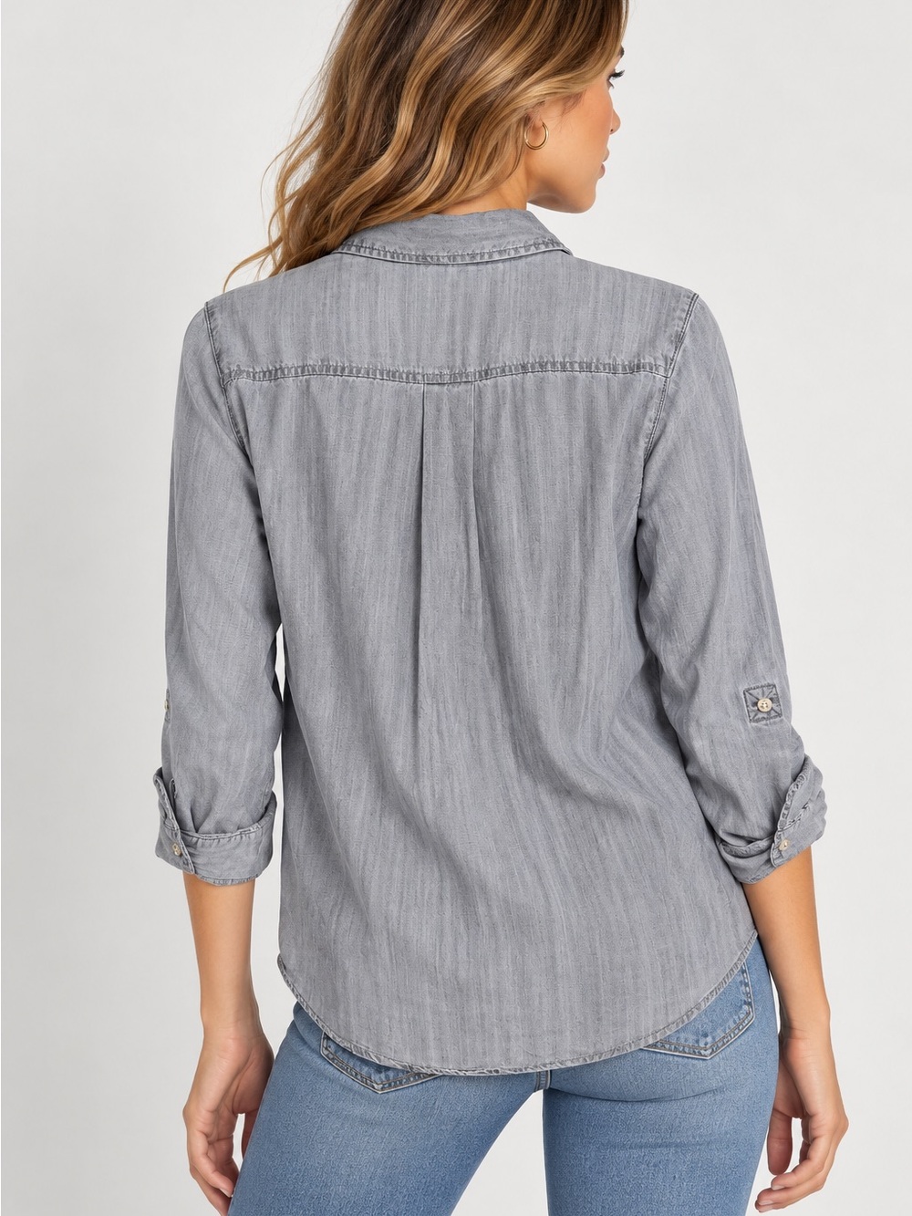 Chico's Gray Tencel Lyocell Chambray Button-Up Shirt - Size 0 (US Small - Picture 2 of 6